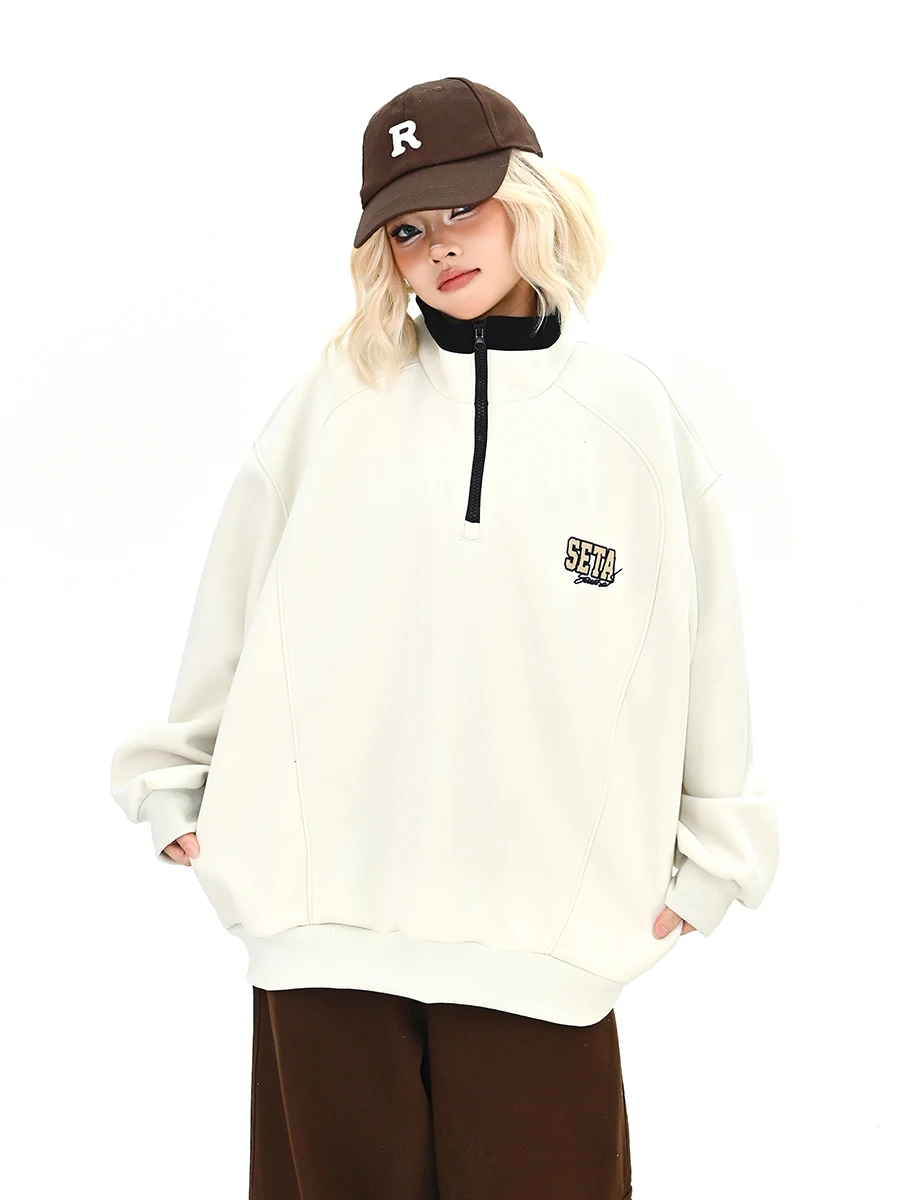 

Свободный женский свитшот с вышивкой и открытым воротником, с надписями, весна 2026, уличный стиль, корейский колледж-тренд, повседневный топ