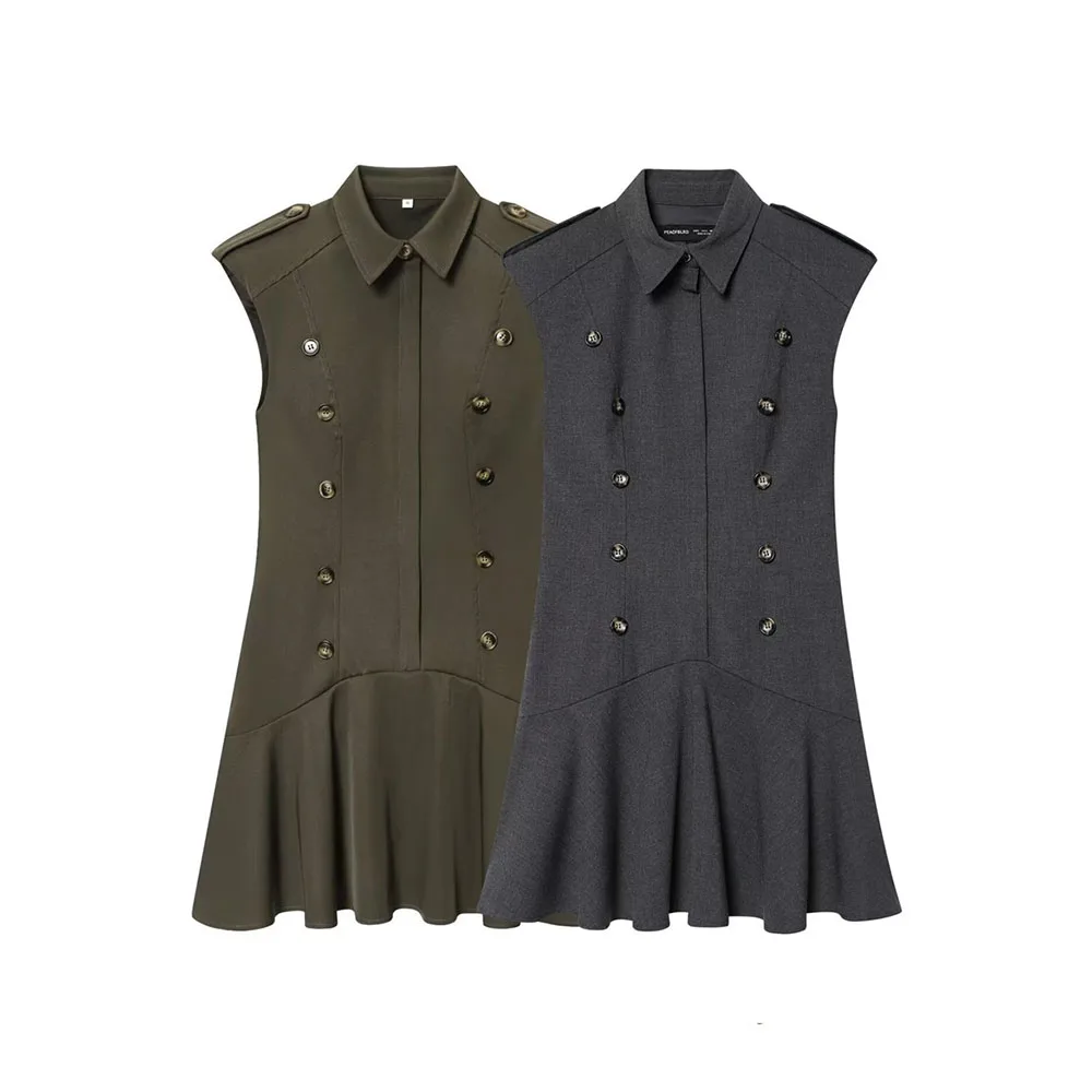 Outono nova moda feminina vestido curto com ombreiras e decoração em camadas