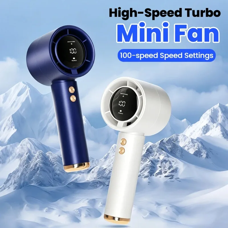 Portable Handheld Turbo Fan Air Cooler LED Display USB Rechargeable High-Speed Mini Electric Fan Quiet Cooling for Outdoor