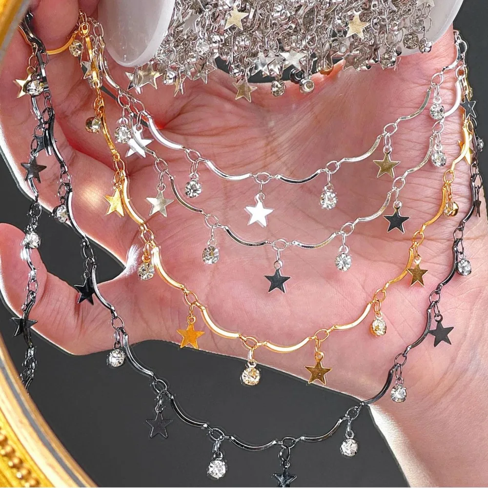 0.5/1/2M Sparkling Star Rhinestone Chain Tassel Bending Rod Copper Chain DIY Bracelet Necklace Jewelry Clothing Accessories
