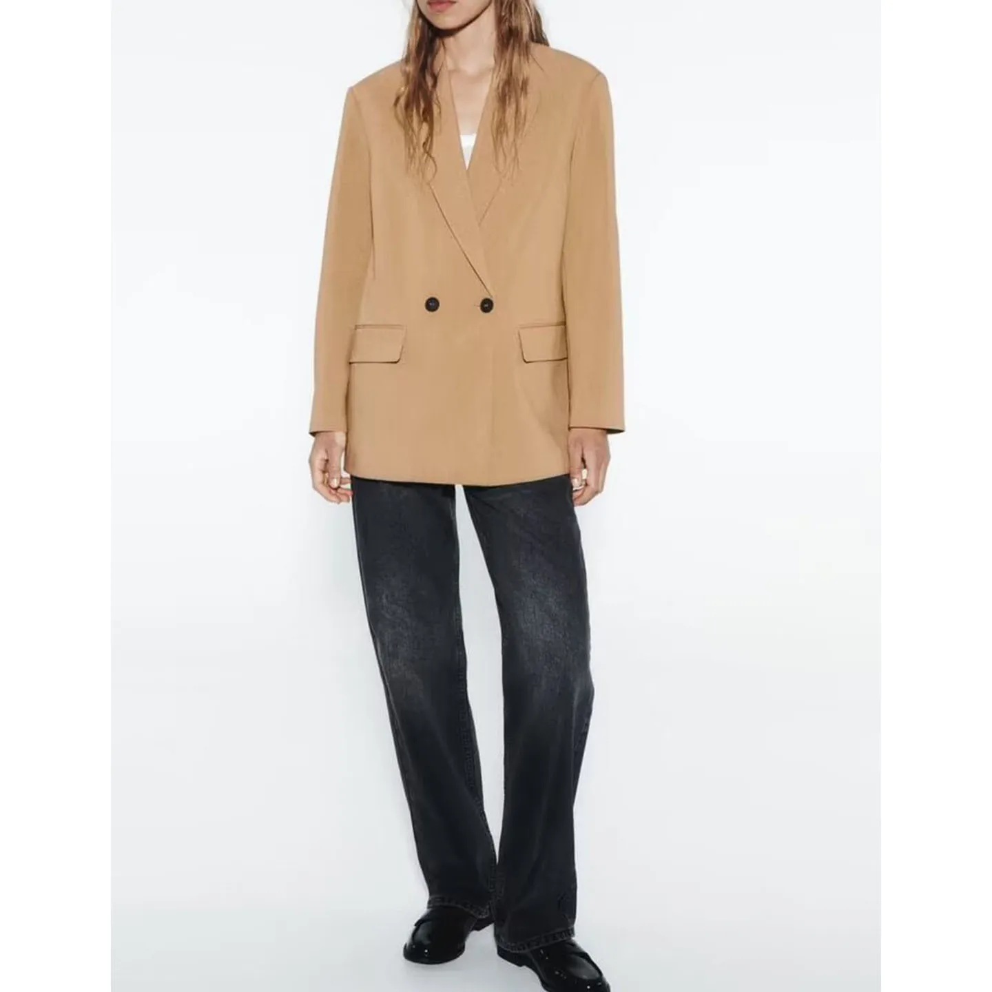 Neue Herbst frauen Lose Fit Lange Sve drehen-unten Kragen Gepolsterte oulder Zweireiher Anzug Jaet Casual Sle Polyester...