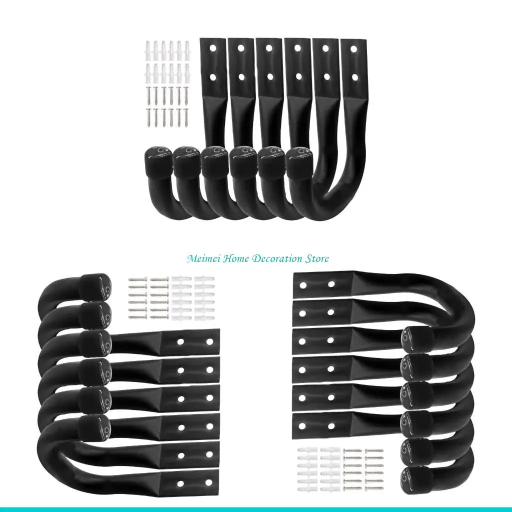 

H7BF Pack Of 6 Heavy Duty Garage Wall Hooks Metal Storage Hook for Bike Tool Storage