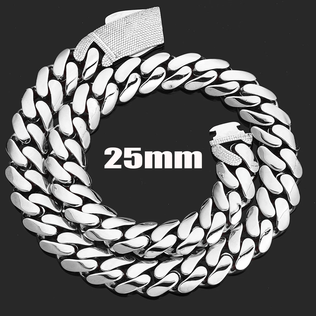 25mm Iced Out Cuban Link Chain 18K Gold Plated No Fade Chunky Titanium Steel Hip Hop Necklace Micro Paved Diamond Clasp Wide Curb Chain Women Rapper Fine Jewelry Gifts For Men Boy Friends Solid Metal Chain Shiny Statement Accessory Daily Wear Cuban Chain