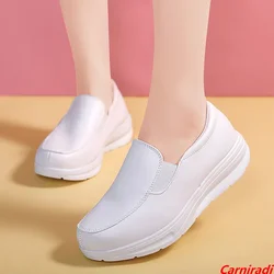 Nurse Profession Plattorm Cushioning Casual Shoes Women Leather Waterproof Comfort Sneaker Ladies Non-slip Wedges Walking Shoes