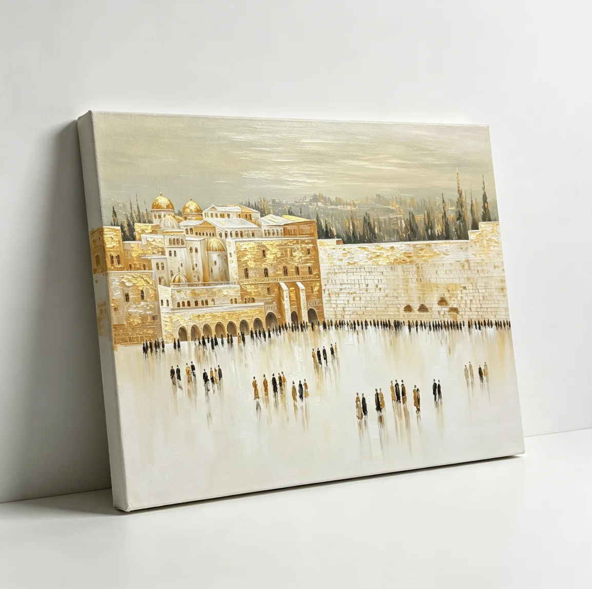Golden Jerusalem Canvas Print HD Western Wall Kotel Holy Land Plaza Scene Jewish Home Decor for Large Living Room Judaica Gift
