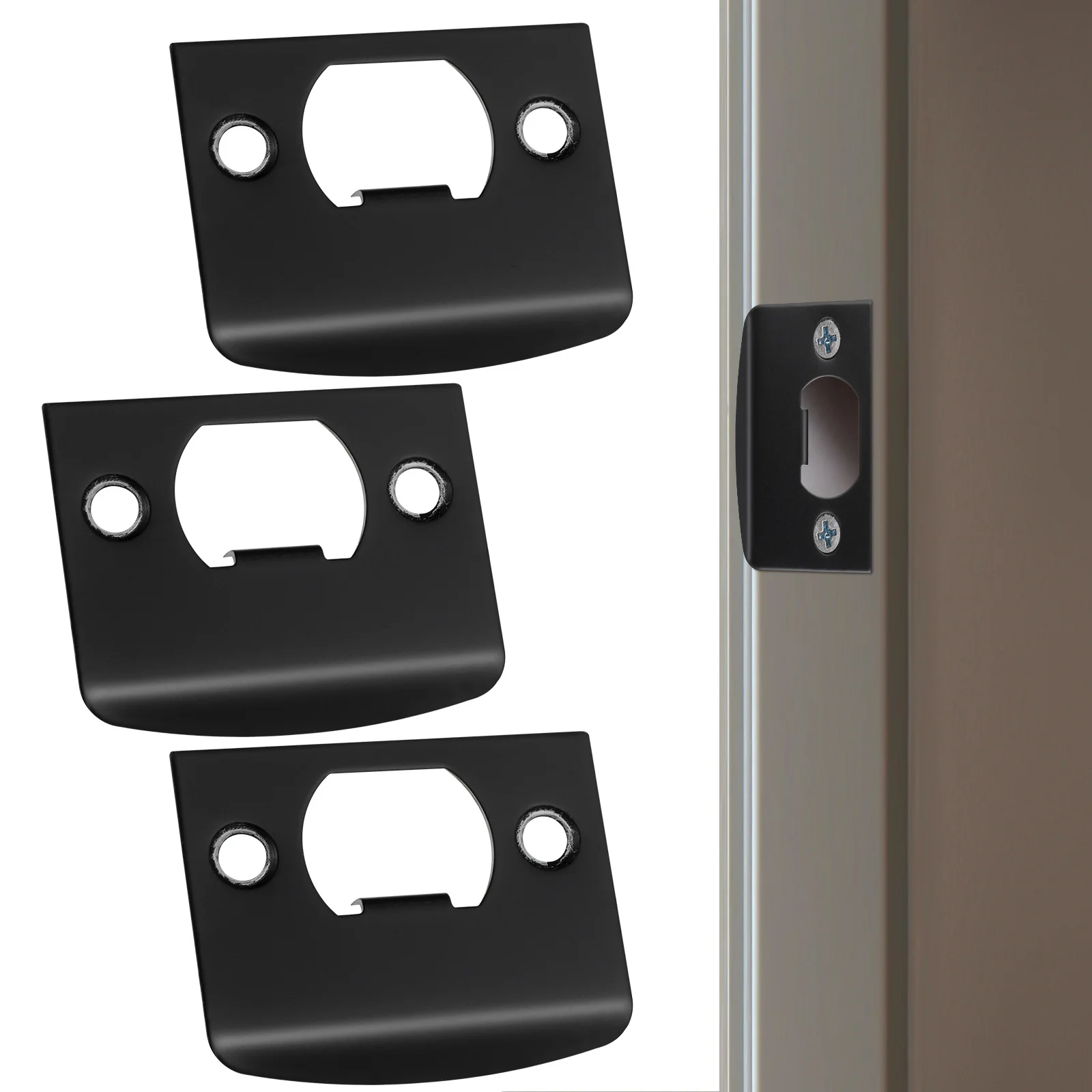 

4pcs Door Strike Plate Stainless Steel Black D-Type Bracket For Lock Alignment Security Reinforcement Front Door Reinforcement