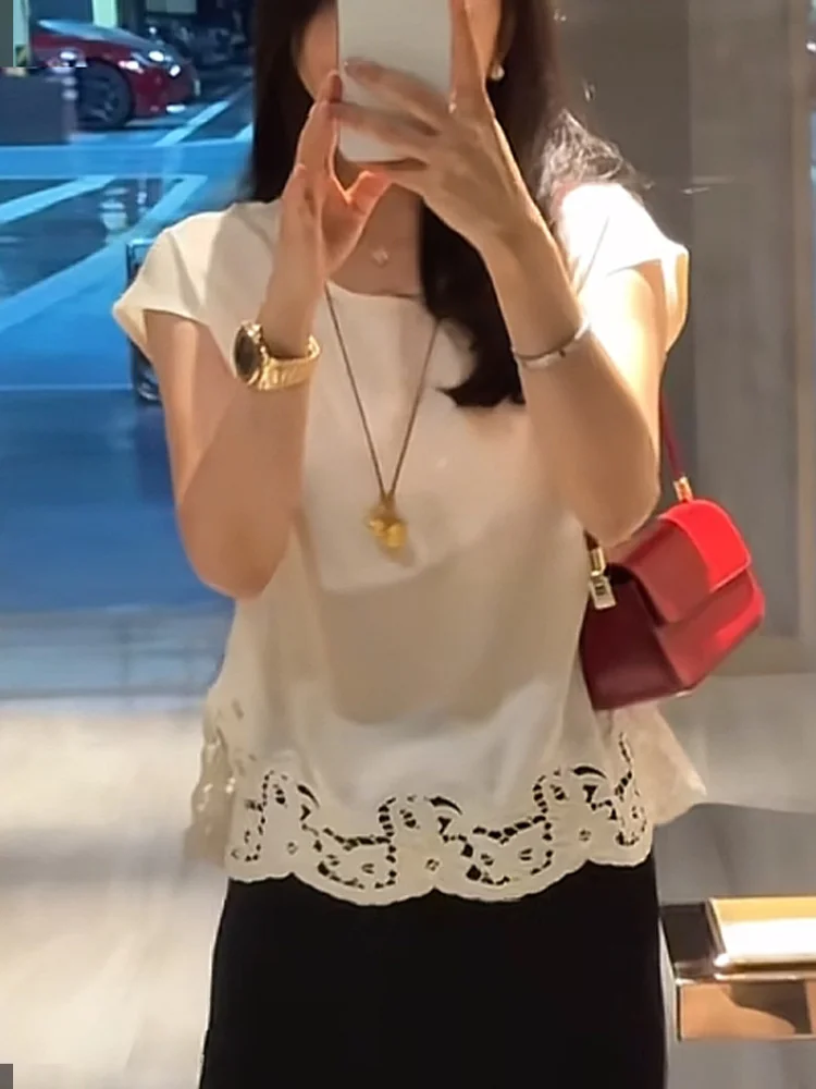 

Unique Salt System Pure Color T-irt Women's Summer New Sle Casual Loose Fit ort Sve round Ne Top Faion Trend