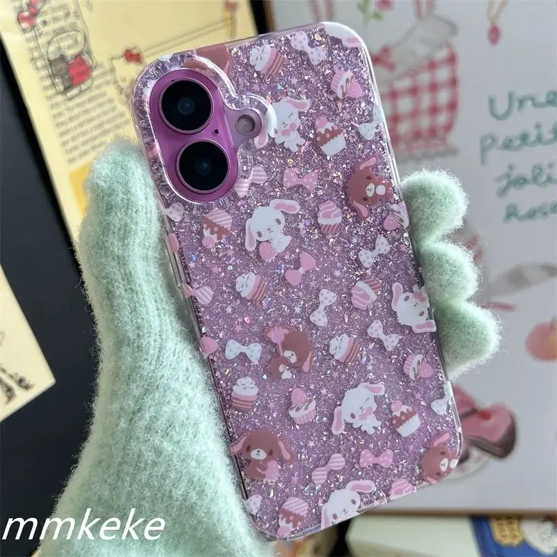 Sanrio Sugarbunnies Kawaii Capa de telefone adequada para iPhone 16 15 14 Pro Série de camada dupla Capa protetora de telefone Presente de feriado