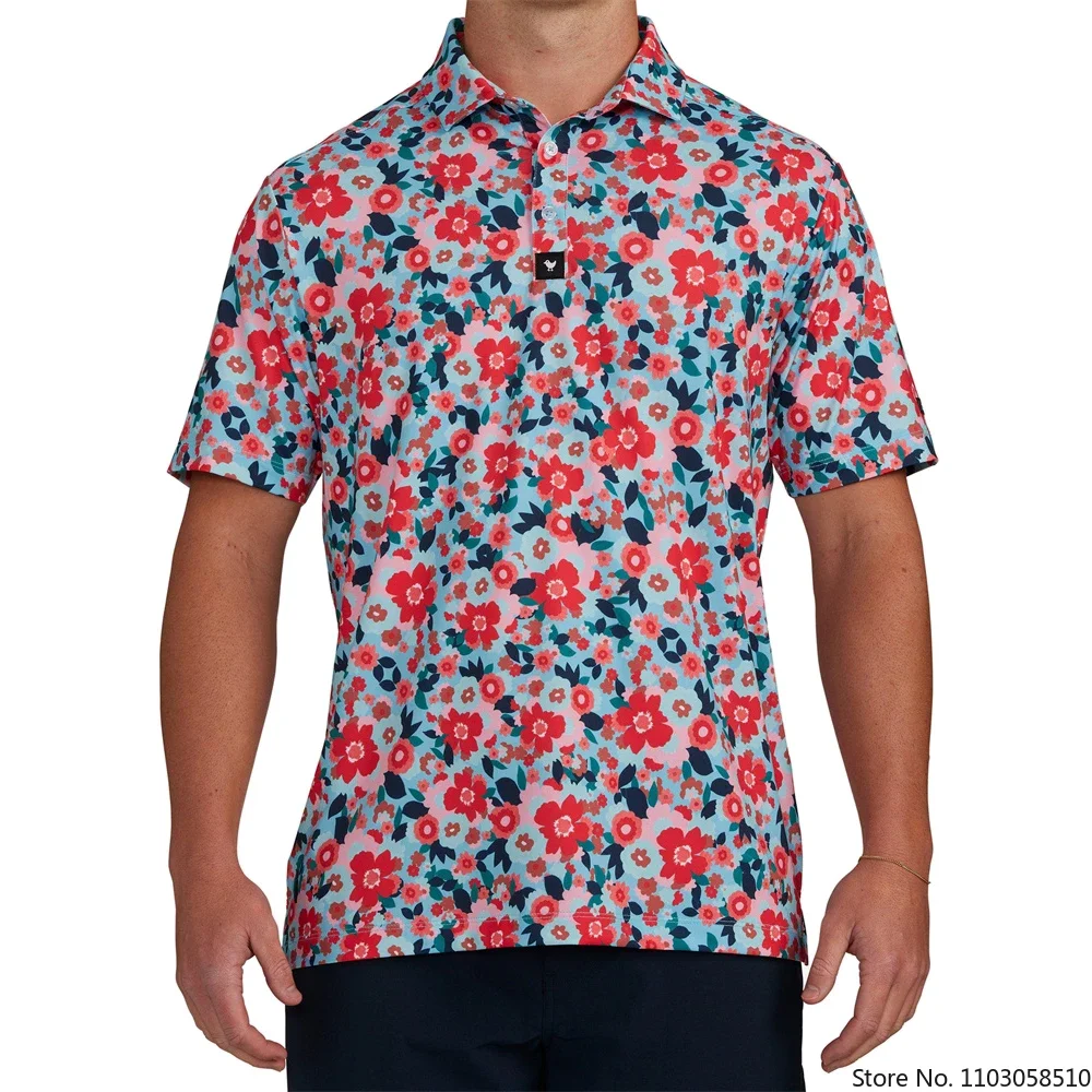 2023 Men's Summer Golf Wear Floral Casual Print Fashion Tops Polo Clothing Short Sleeve T-Shirt Quick Dry Breathable Polos Shirt