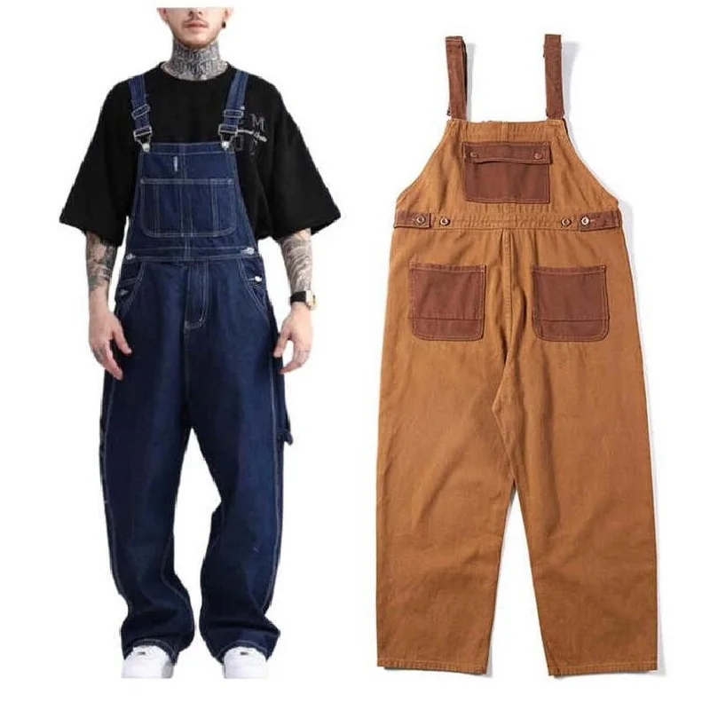 Retro Loose Straight Strap Jeans Men & Women Wide Legged Denim Pants,Couples Workwear jumpsuit