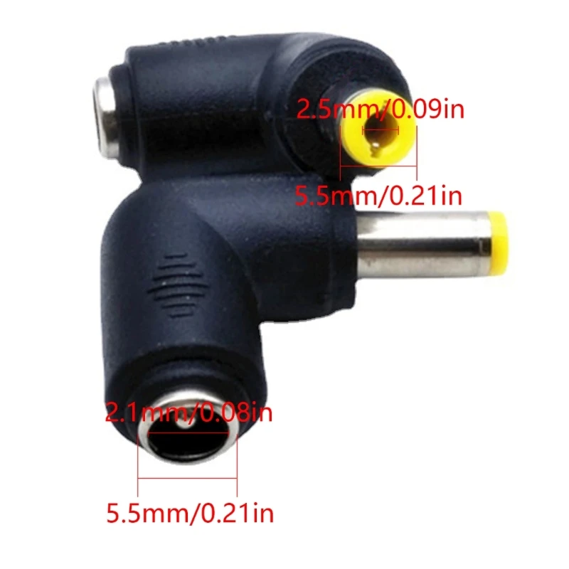 Adaptador alimentação 90 graus DC5.5x2.1mm para DC5.5x2.5mm fêmea para macho conversor carregamento conector para