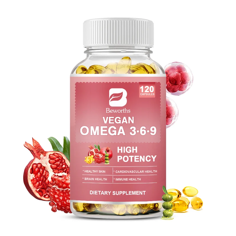 BEWORTHS Vegan Omega 3-6-9 Capsules 5 In 1 Essential Fatty Acids Complex for Cardiovascular & Brain Health Immune & Healthy Skin