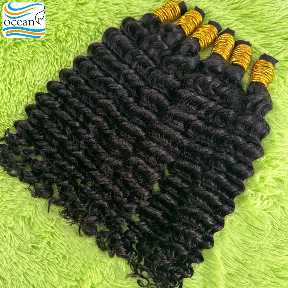 100% Echt haar Bulk voor Vlechten Diepe Golf Onverwerkte Natuurlijke Zwarte Indiase Remy Menselijk Vlechthaar Bulk Extensions voor Vrouw
