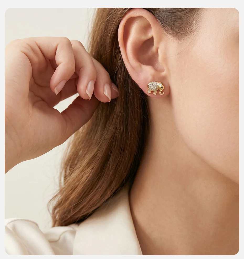 Vnox Trendige Kubische Zirkonia Elefanten-Ohrringe für Frauen 18K Vergoldete Niedliche Herz-Blumen-Ohrstecker Piercing-Ohrringe Täglicher Schmuck – Detail 2