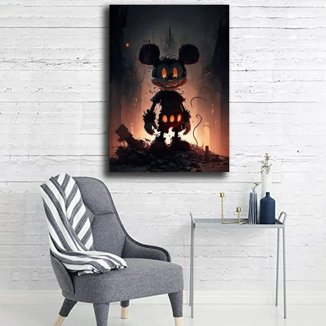 مطبوعات فنية مصغرة ديزني لغرفة المعيشة ، ديكور المنزل ، قوطية ، لوحة قماشية زاحفة ميكي ماوس ، لوحة جدارية