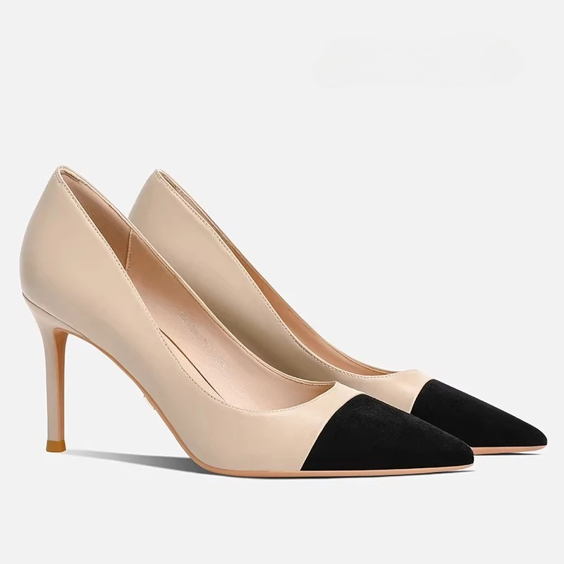 

Sexy high heels women's stiletto heels 2025 new design unique pointed toe elegant color block pumps