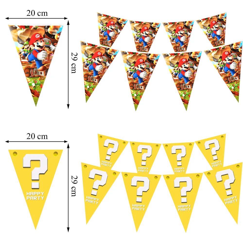 20x29cm Cartoon Game Super Bros Triangle Pull Flags Birthday Bunting Marios Party Wedding Banners Candy Bar Vintage Home Decor