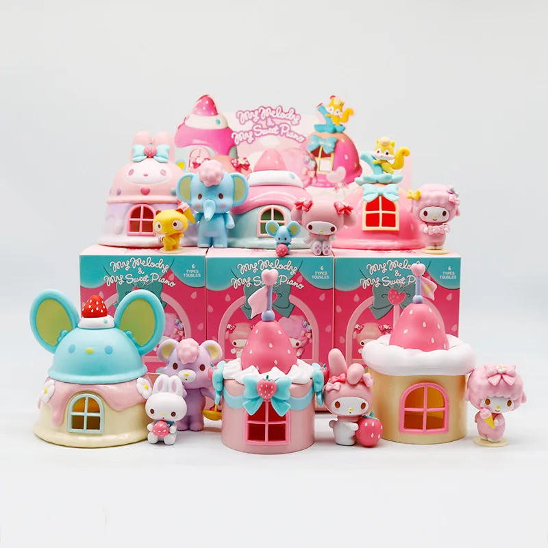 

My Melody Dessert Series Blind Box Toys Strawberry Cake House Cute Girly-heart Creative Desktop Decoration Collectible Figurines