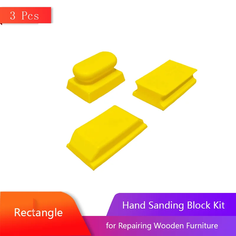 

3 Pcs Hand Sanding Block Kit Rectangle Hook & Loop Backing Perfect for Repairing Wooden Furniture and Polishing Home Crafts