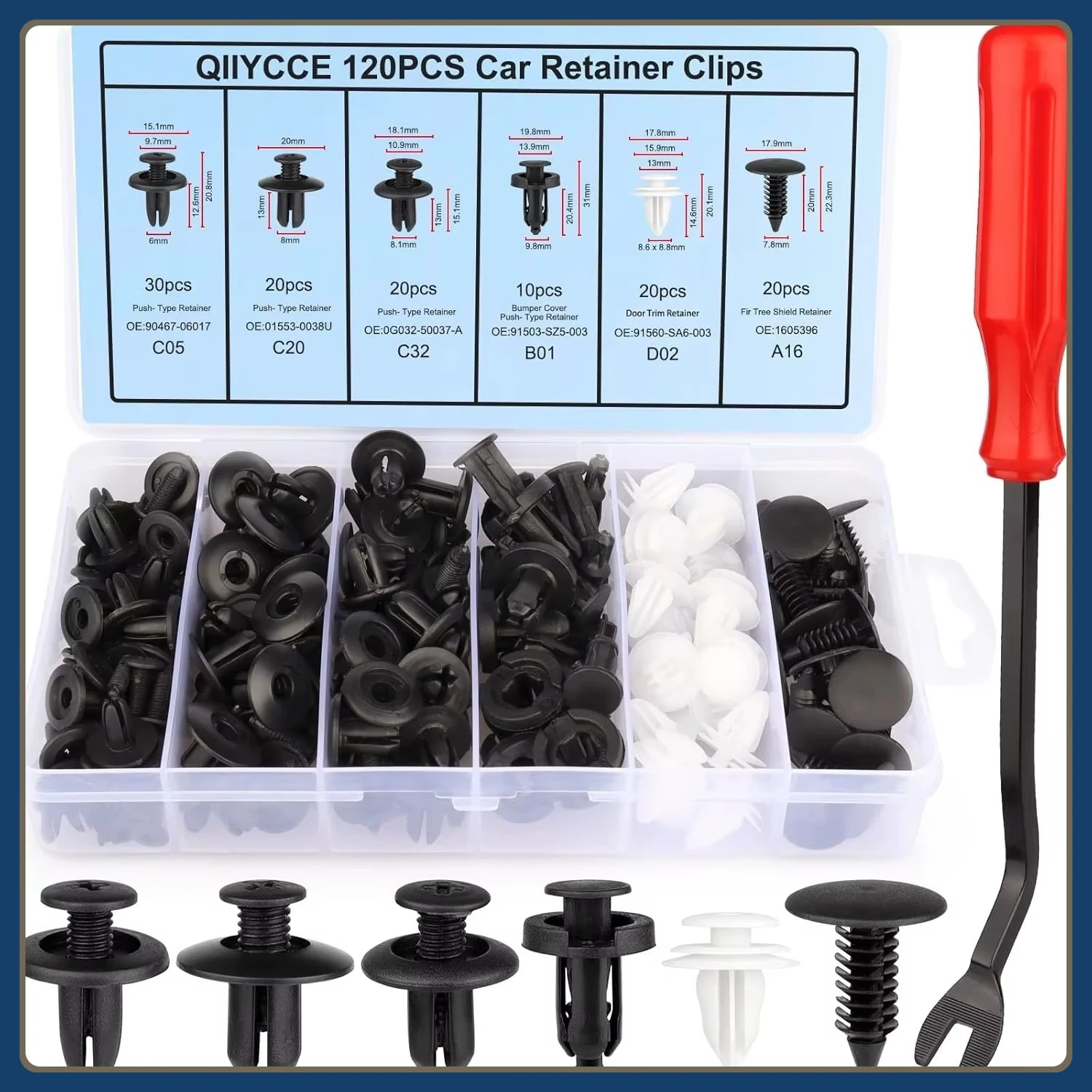 

120PCS Vehicle Retainer Clips Assortment - Plastic Rivets for Car Fender Bumper Mounting Fix, Universal Auto Push Fasteners