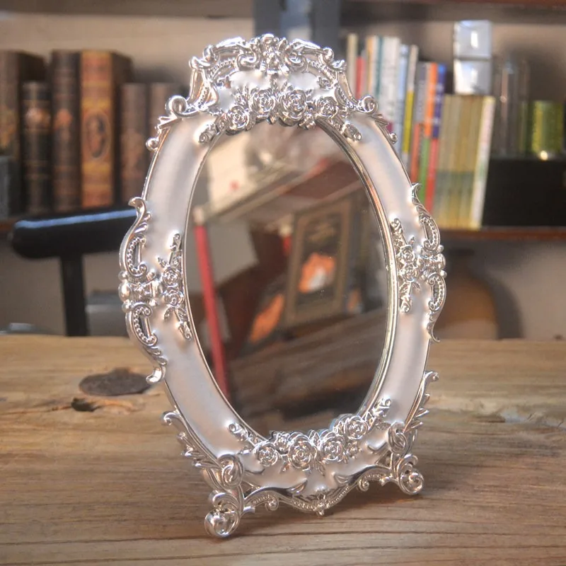 Exquisite European silver-white PV makeup princess mirror girl desktop cute mirror decoration ornament