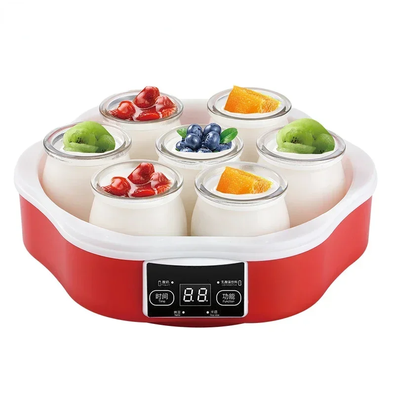 Automatic Yogurt Machine With Glass Cups Stainless Steel Liner Natto Rice Wine Maker Wth Digital Panel DIY Yogurt Tools EU