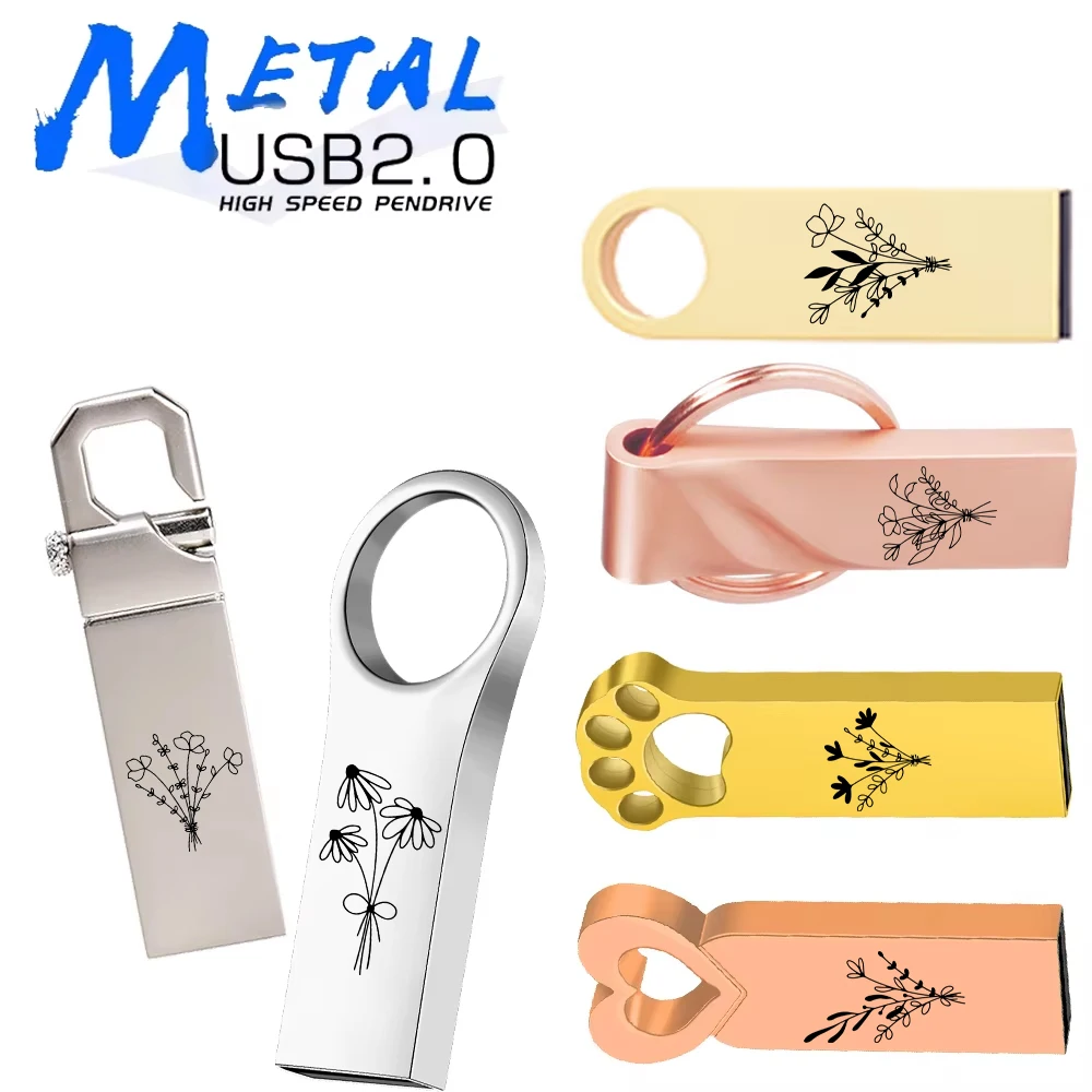 Metal USB Flash Drive 128GB 16GB 8GB Free Custom Logo Pen Drive 32GB 64GB Laser Engraving Memory Stick 4GB U Disk  Business Gift