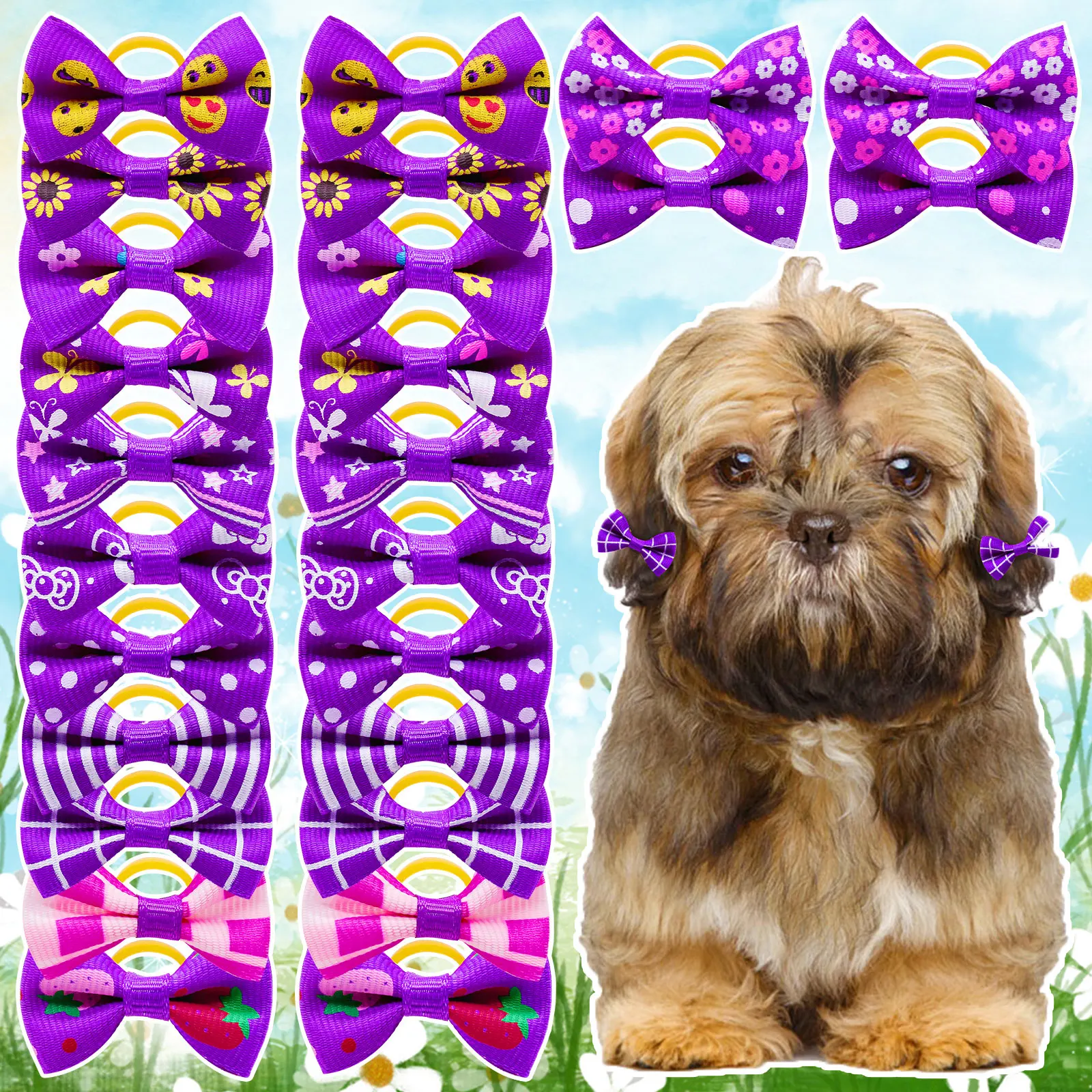 30pcs Small Dog Hair Bows Rubber Bands Bowkont Cute Pet Dog Bows For Dog Hair Accessories Pet Supplies For Small Dogs