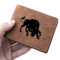 Men's Mini Short Wallet with Bull Pattern Zipper Coin Pocket Multi-Slot Card Holder Ideal Gift for Youth Student