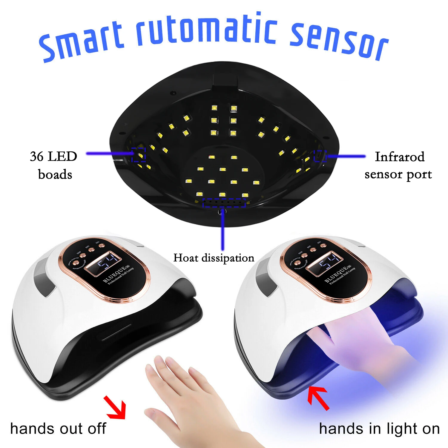 โคมไฟเครื่องเป่าทำเล็บมืออาชีพ168W ใหม่โคมไฟทำเล็บเจลยูวีทรงพลัง36 LED โคมไฟอบแห้งเจลแต่งกลิ่นอัตโนมัติ