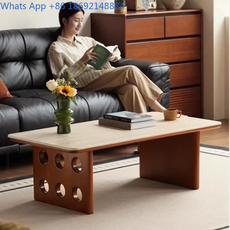 

Slate Coffee Table Wabi-Sabi Style Solid Wood Vintage Simple Living Room Home Creative Low Table Coffee Table