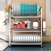 3 Tier Dish Drying Rack Stainless Steel Sink Dish Drainer Rack with Chopping Board Holder and Utensil Container Kitchen Storage