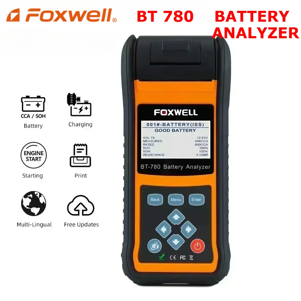 

FOXWELL BT780 12V Car Battery Tester capacity AGM/GEL/EFB Analyzer with Built-in Printer Car Battery Monitor CCA/SOC/SOH Test