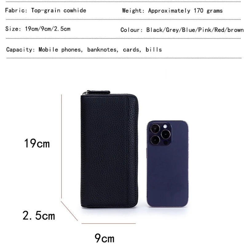 Cartera de cuero genuino para mujer con bloqueo RFID y cremallera alrededor de tarjetas de crédito, carteras de mano para teléfono, monederos de estilo japonés