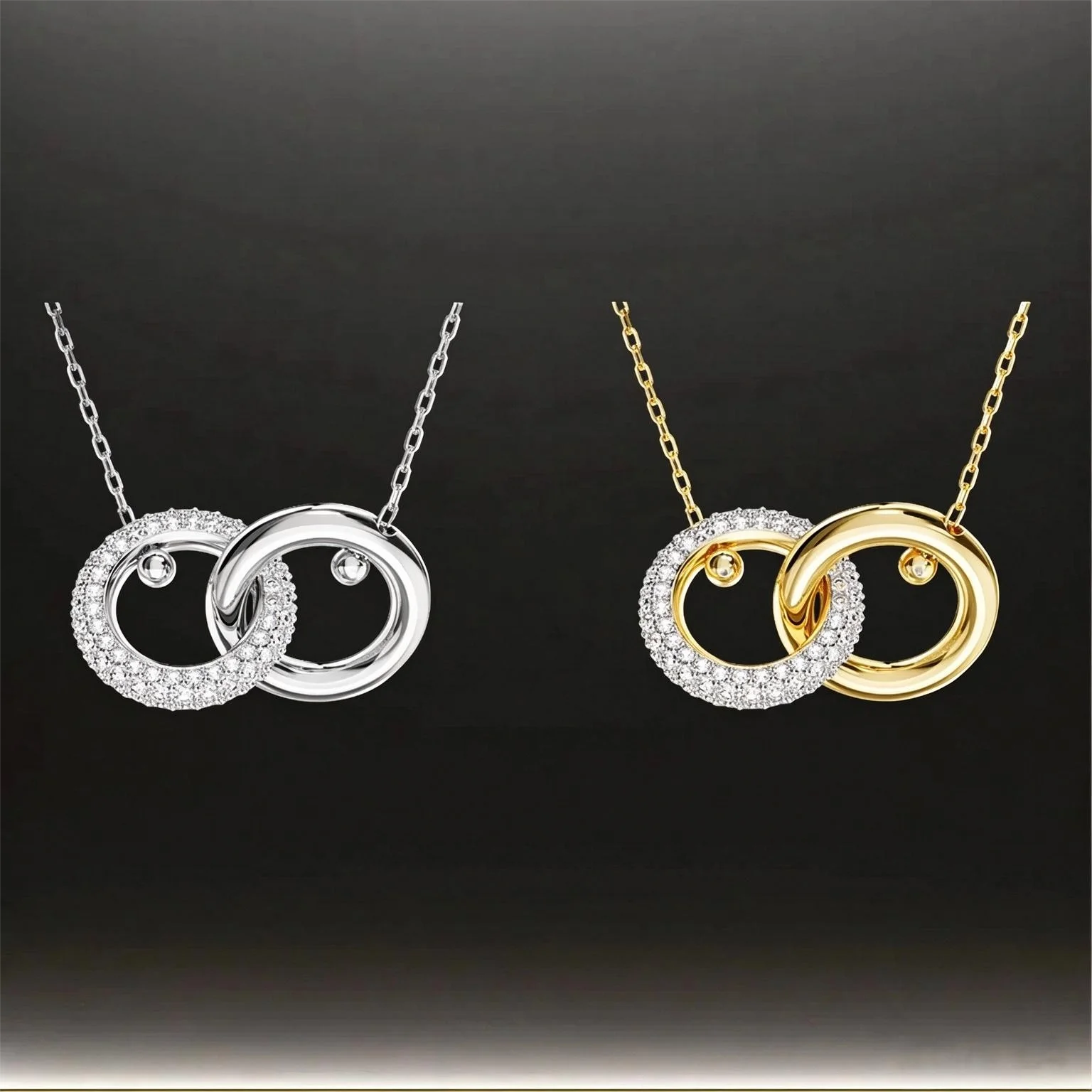 Minimalist Double‑Ring Zircon Jewelry Set Necklace Earrings Bangle Ring Ladies Party Accessories
