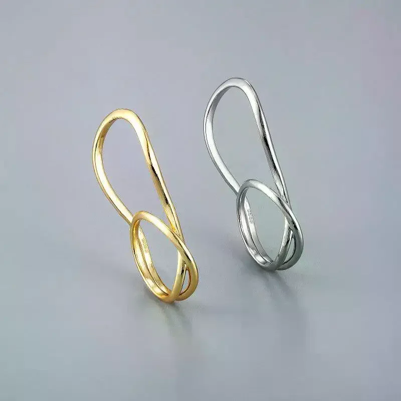 Minimalist Gold Plated Two Finger Ring With Irregular Sleek Finish Perfect For Daily Wear Parties Casual Outings Fashion Jewelry