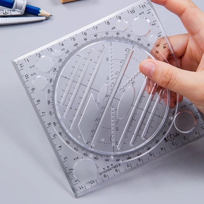 Régua rotativa, régua geométrica, ferramenta medição matemática, réguas rascunho multifuncional, modelo desenho d2rc