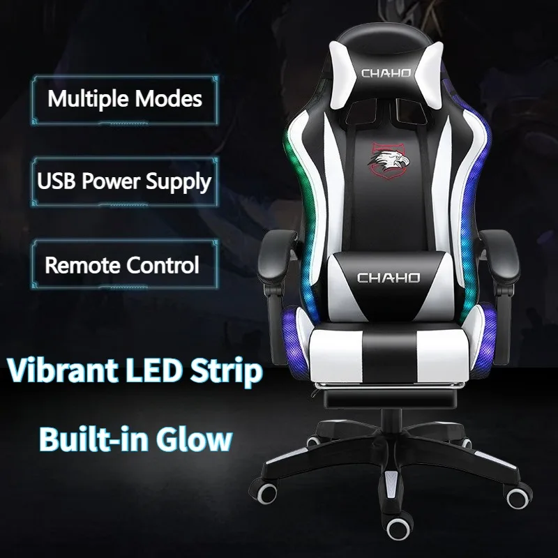Sedia da gioco Altoparlante Rgb Ufficio PC Sedia da gioco per computer Sedia da corsa con luce a LED completamente nera con telecomando