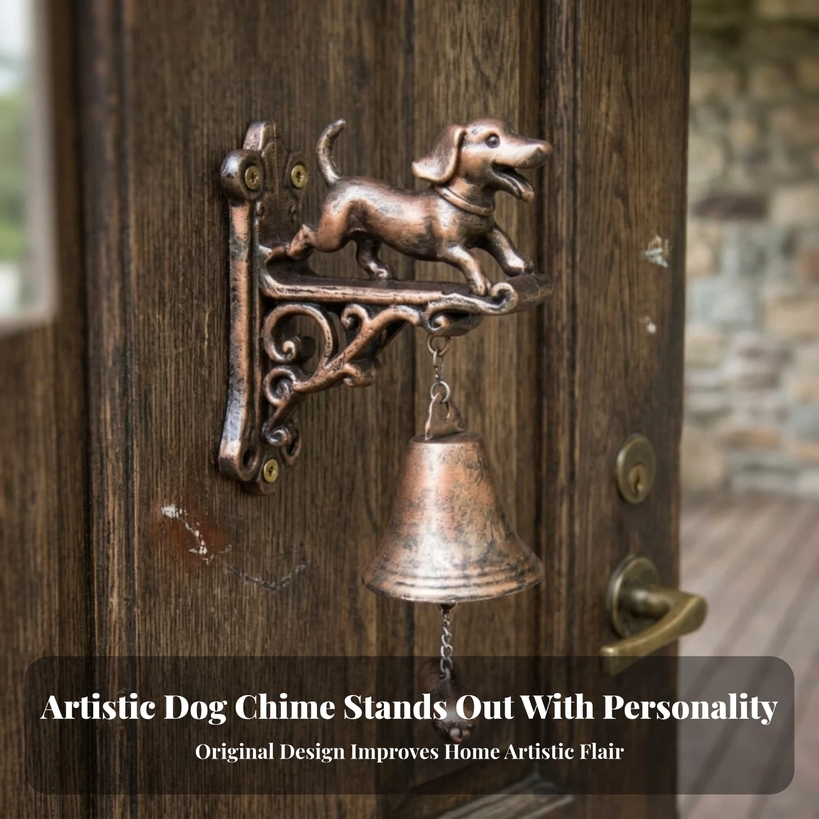 Antique Bronze Dog Doorbell Rectangular Plaque Wall-Mounted Dog Doorbell Decorative Welcome Sign for Entryway