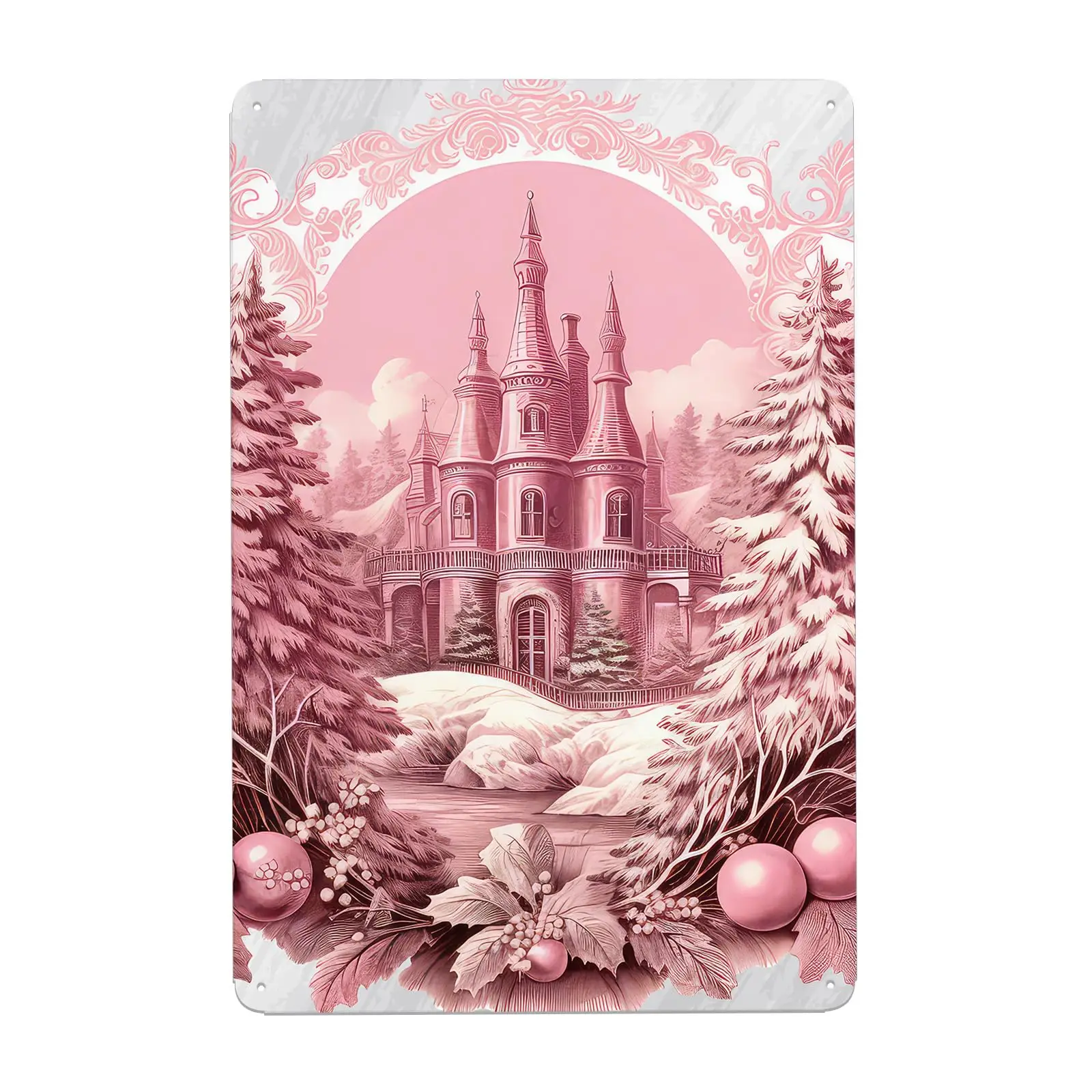 christmas house tin sign Christmas tree Holly Pattern Classic Vintage pink tin metal vertical home sign wall decor home bar p
