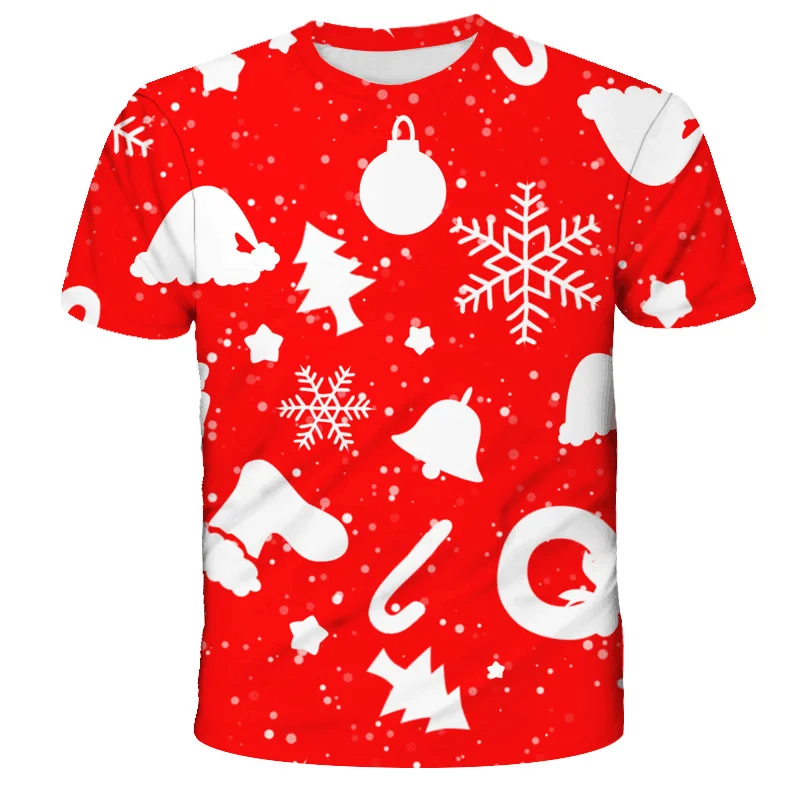 3-12Y Boys' Short Sleeve Festival Merry Christmas Tee Children's Santa Claus T Shirts Girls Elk T-shirt Kids' Casual Clothes Top