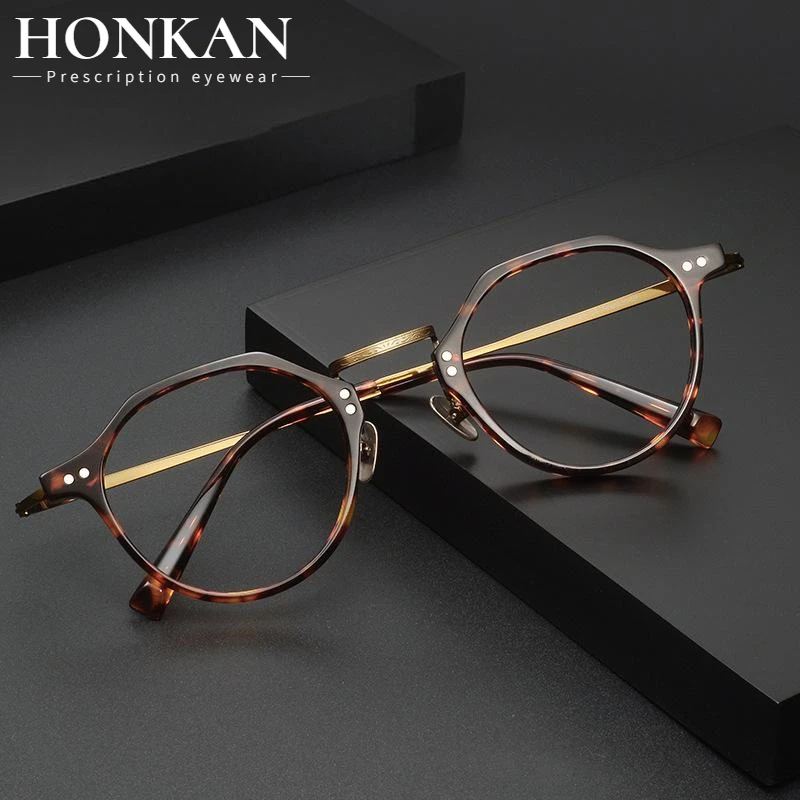 

Оправа для очков HONKAN: Японский дизайн, ацетат и чистый титан, ретро-стиль, маленькие круглые очки класса люкс для мужчин и женщин, модные очки