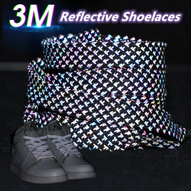 1 Pair Fashion 3M Reflective Shoelaces for Sneakers Flat Luminous Shoe laces Glowing Shoelace Adult Children Sports Shoestrings