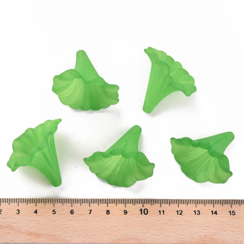 10pc Transparent Acrylic Beads Calla Lily Frosted Dark Sea Green 40.5x33x35mm Hole: 1.8mm