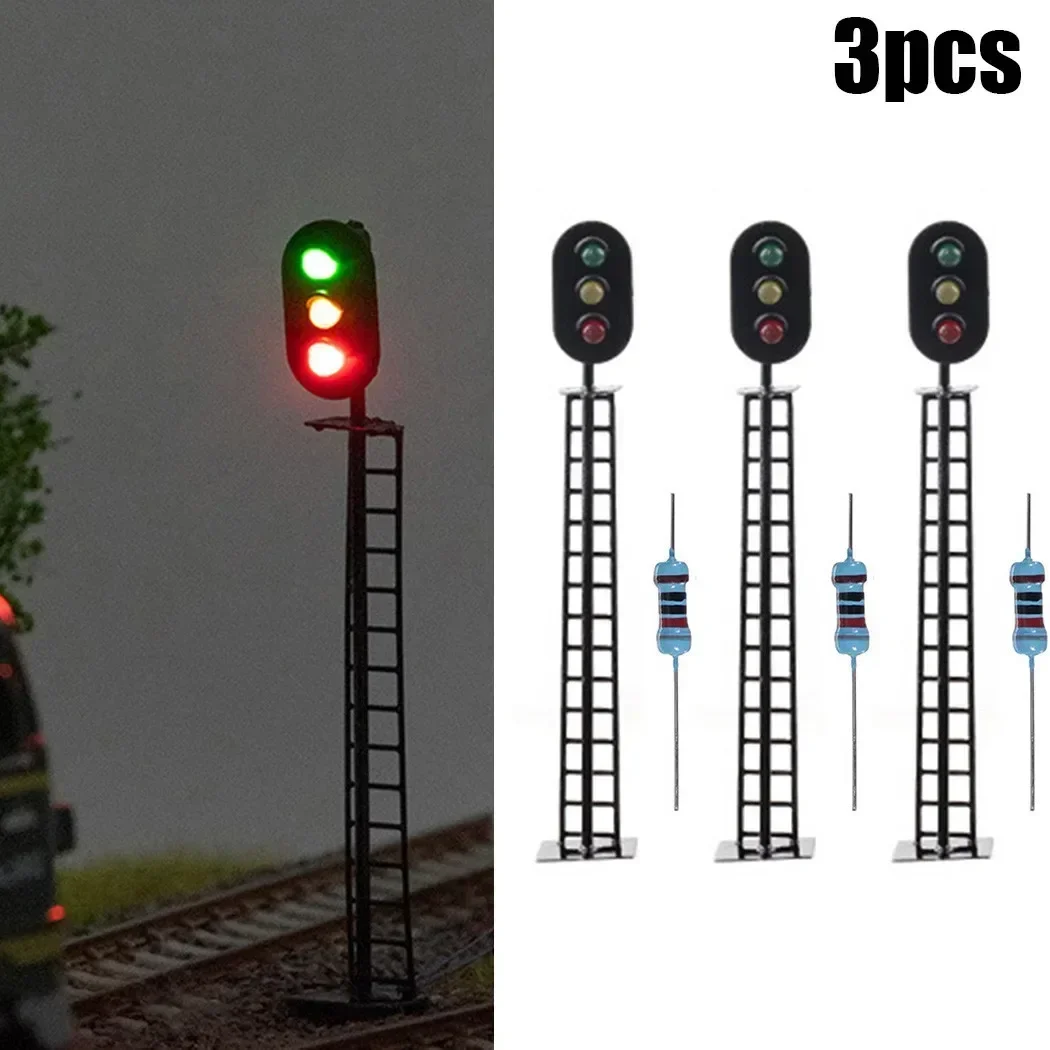 

3X 00 Model Railway 3 Aspect Light Signal 3/12 VOLT DC OO GAUGE Pre Wired Building Sand Table Models Scenery Railroad Decoration