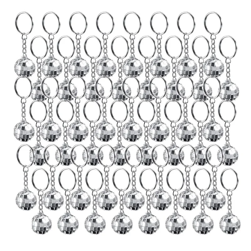 New 48Pcs Set Disco Ball Keychain Mirror Keyring Reflective Ball Key Chain Pendant