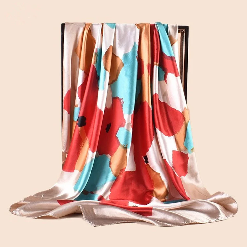 Hohe Qualität Schal Satin Seide Quadrat Schal Frauen Blume Halstuch Damen Stirnband Haar Bands Drucken Foulard Hijab Wraps Bandana – Detail 10