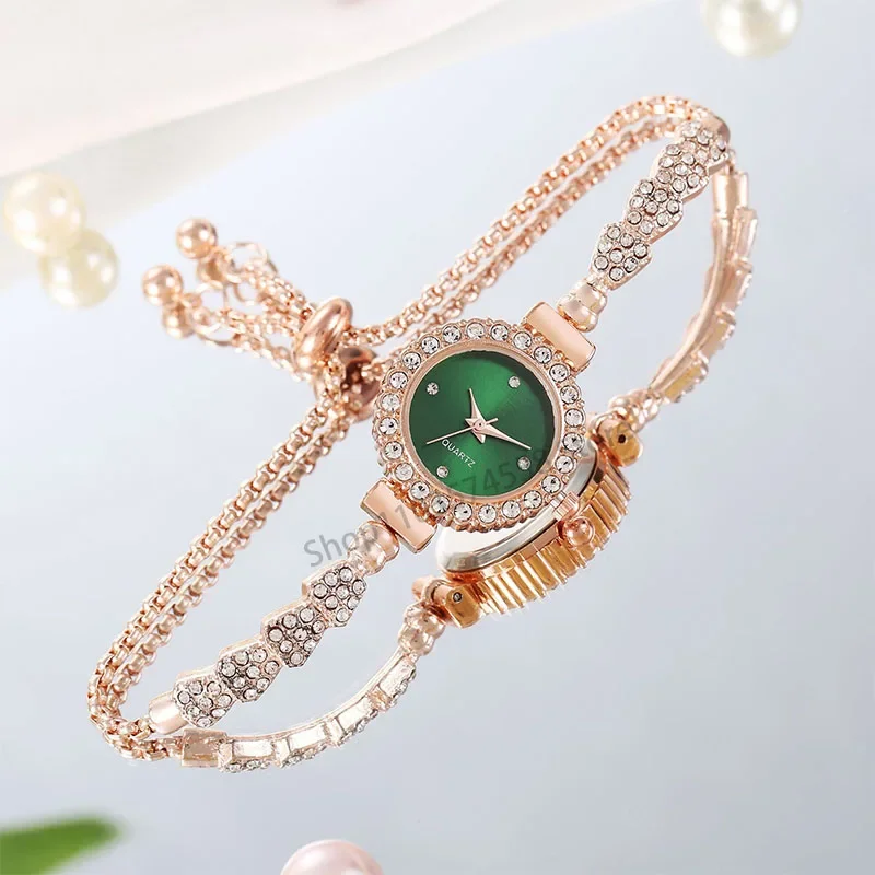 

New Colorful Fashion Diamond Inlaid Round Women's Watch with Free Adjustment Bracelet Watch Women's Quartz Watch