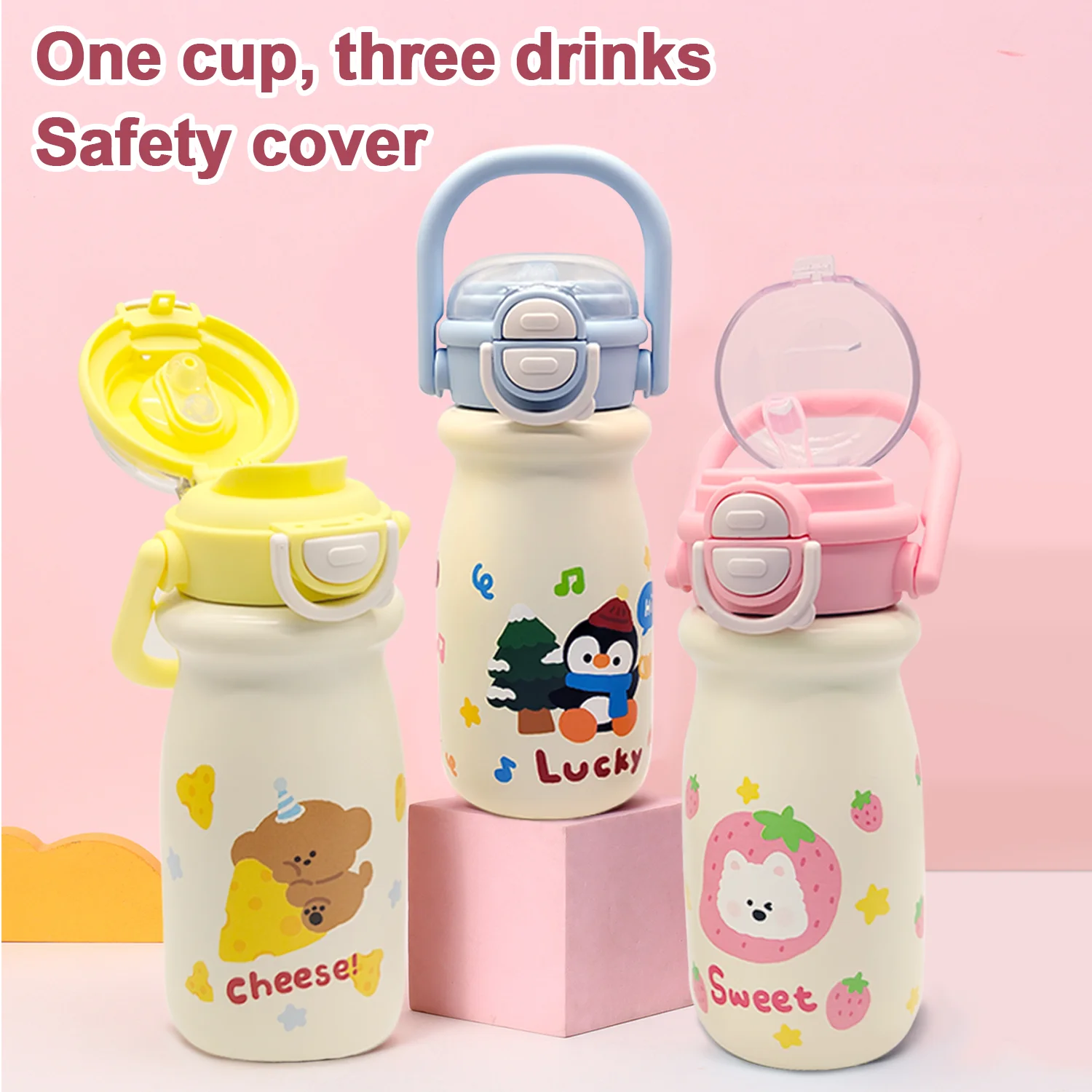 

550 мл милый мультяшный термос для молока, чашка-термос из нержавеющей стали 316, уличная портативная ручка, двойная чашка для прыгающей воды