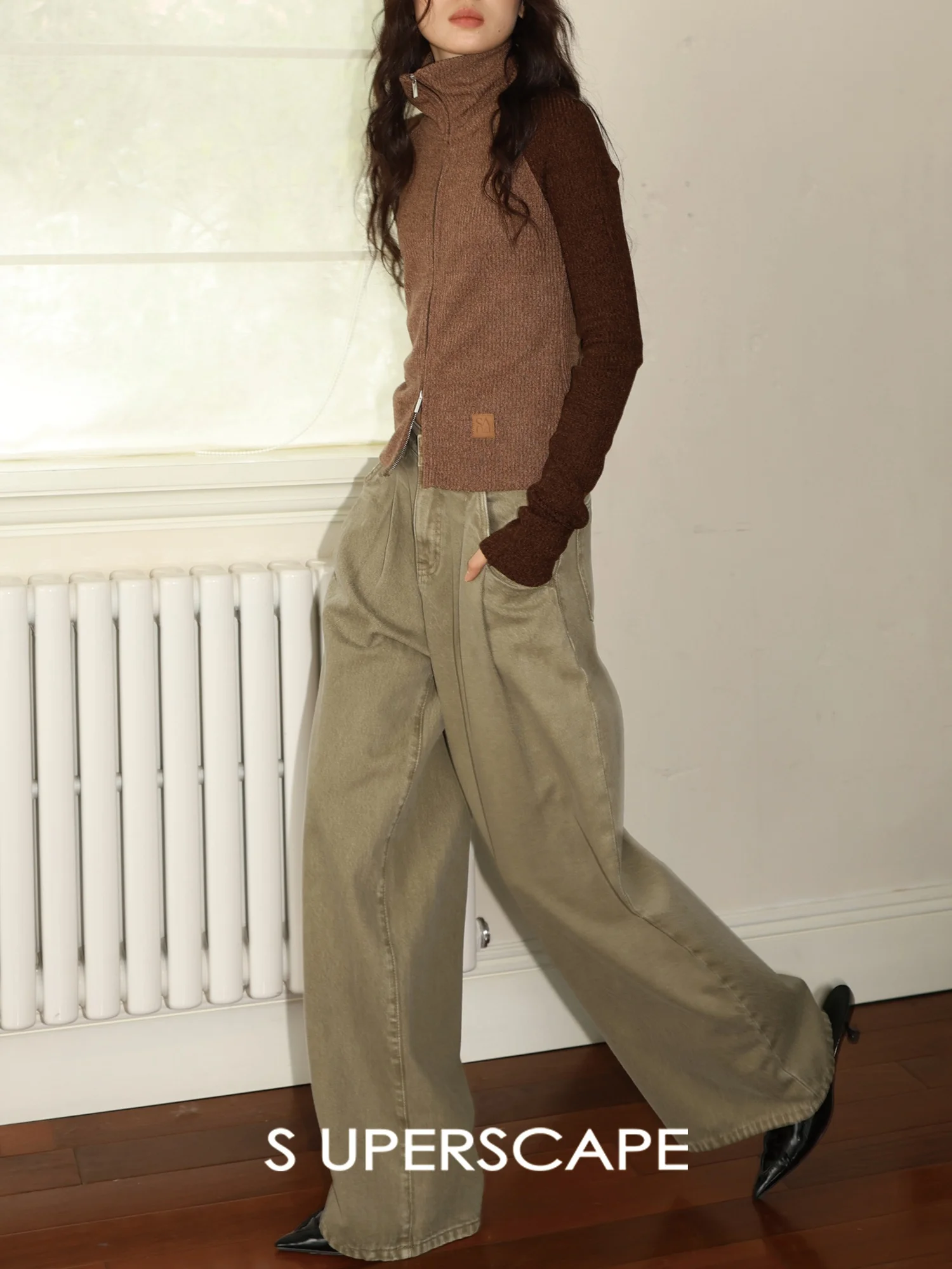 

Folded Hem Slimming Casual Loose Wide Leg Denim Jeans Super Scape Women's Faion Spring Autumn Winter High Waist